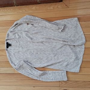 Tahari Cardigan Sweater M Linen Cotton Coastal Neutral Ribbed Open Layering